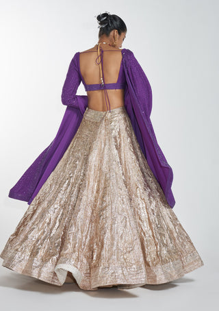 Itrh-Gold Lehenga With Purple Blouse And Dupatta-INDIASPOPUP.COM