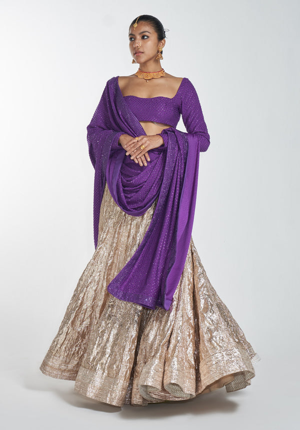 Lehenga Choli : Purple velvet heavy embroidered wedding lehenga ...