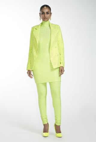 Itrh-Neon Green Kurta And Legging With Blazer-INDIASPOPUP.COM