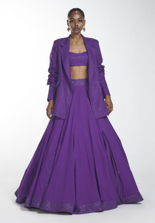 Itrh-Purple Crystal Lehenga And Blouse With Blazer-INDIASPOPUP.COM