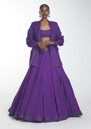 Itrh-Purple Crystal Lehenga And Blouse With Blazer-INDIASPOPUP.COM