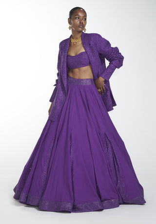 Itrh-Purple Crystal Lehenga And Blouse With Blazer-INDIASPOPUP.COM