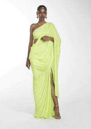 Itrh-Lime Green Slit Sari With Palla And Blouse-INDIASPOPUP.COM