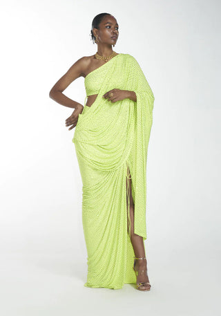 Itrh-Lime Green Slit Sari With Palla And Blouse-INDIASPOPUP.COM