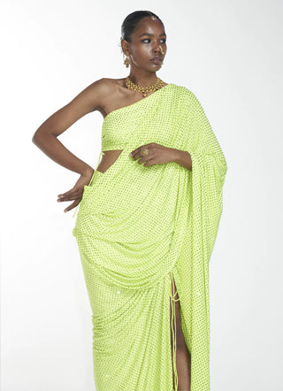 Itrh-Lime Green Slit Sari With Palla And Blouse-INDIASPOPUP.COM