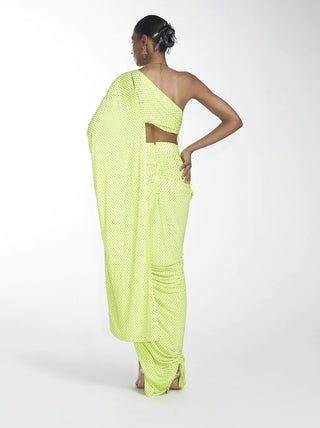 Itrh-Lime Green Slit Sari With Palla And Blouse-INDIASPOPUP.COM