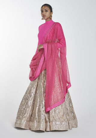 Itrh-Pink Bodysuit And Gold Lehenga With  Dupatta-INDIASPOPUP.COM