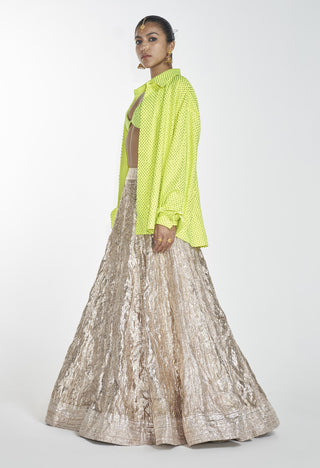 Itrh-Gold Lehenga With Neon Green Shirt-INDIASPOPUP.COM