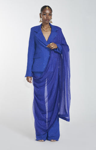 Itrh-Blue Crystal Blazer With Pant And Dupatta-INDIASPOPUP.COM