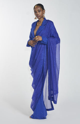 Itrh-Blue Crystal Blazer With Pant And Dupatta-INDIASPOPUP.COM