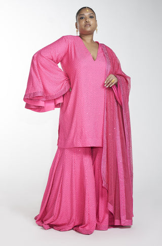 Itrh-Pink Crystal Kurta Sharara Set-INDIASPOPUP.COM