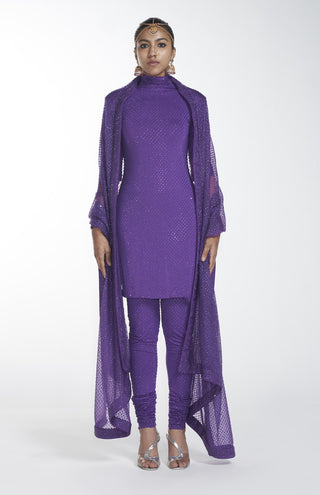 Itrh-Purple Crystal Kurta And Legging With Dupatta-INDIASPOPUP.COM