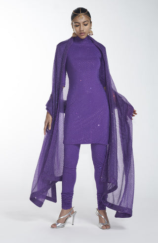 Itrh-Purple Crystal Kurta And Legging With Dupatta-INDIASPOPUP.COM