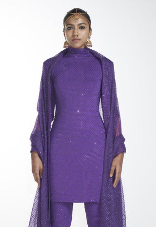 Itrh-Purple Crystal Kurta And Legging With Dupatta-INDIASPOPUP.COM