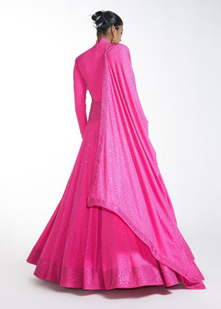 Itrh-Pink Crystal Bodysuit And Lehenga With Dupatta-INDIASPOPUP.COM