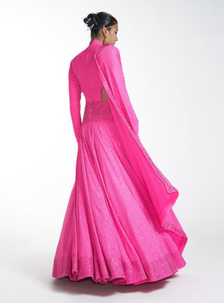 Itrh-Pink Crystal Bodysuit And Lehenga With Dupatta-INDIASPOPUP.COM