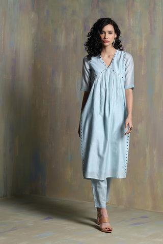 Charkhee-Cool Blue Chanderi Kurta Set-INDIASPOPUP.COM