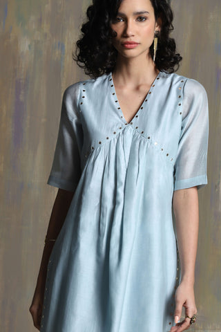 Charkhee-Cool Blue Chanderi Kurta Set-INDIASPOPUP.COM