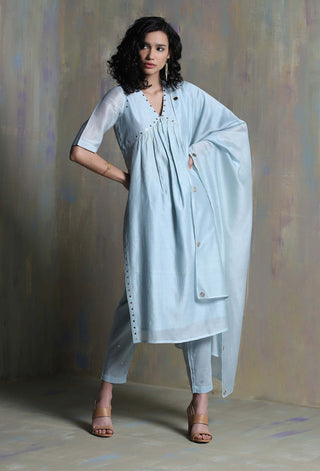 Charkhee-Cool Blue Chanderi Kurta Set-INDIASPOPUP.COM