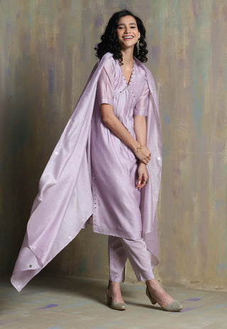 Charkhee-Lilac Chanderi Kurta Set-INDIASPOPUP.COM