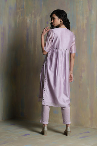 Charkhee-Lilac Chanderi Kurta Set-INDIASPOPUP.COM