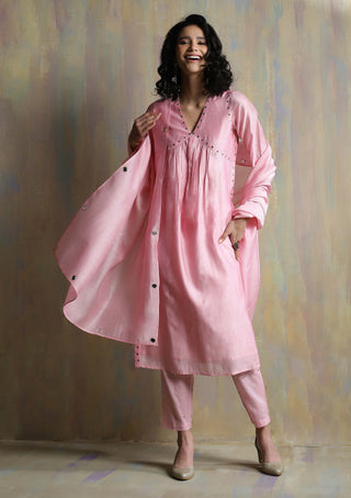 Charkhee-Light Pink Chanderi Kurta Set-INDIASPOPUP.COM