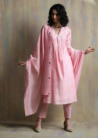 Charkhee-Light Pink Chanderi Kurta Set-INDIASPOPUP.COM