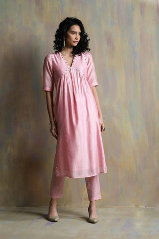 Charkhee-Light Pink Chanderi Kurta Set-INDIASPOPUP.COM