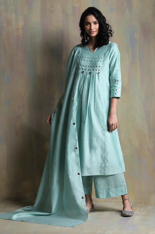 Charkhee-Aqua Green Chanderi Kurta Set-INDIASPOPUP.COM