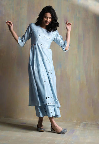 Charkhee-Cool Blue Mirrorwork Kurta Set-INDIASPOPUP.COM