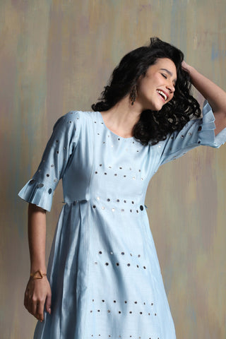 Charkhee-Cool Blue Mirrorwork Kurta Set-INDIASPOPUP.COM