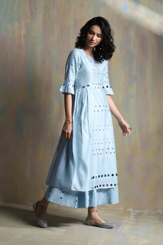 Charkhee-Cool Blue Mirrorwork Kurta Set-INDIASPOPUP.COM