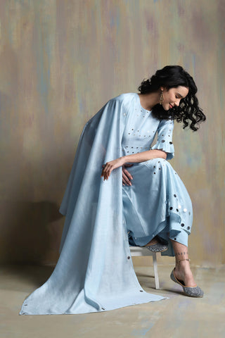 Charkhee-Cool Blue Mirrorwork Kurta Set-INDIASPOPUP.COM