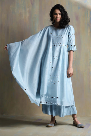 Charkhee-Cool Blue Mirrorwork Kurta Set-INDIASPOPUP.COM