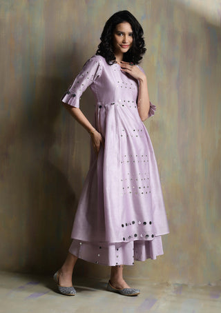 Charkhee-Lilac Chanderi Mirrorwork Kurta Set-INDIASPOPUP.COM