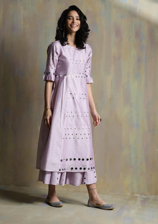 Charkhee-Lilac Chanderi Mirrorwork Kurta Set-INDIASPOPUP.COM