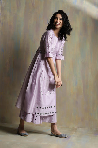 Charkhee-Lilac Chanderi Mirrorwork Kurta Set-INDIASPOPUP.COM