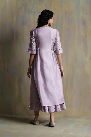 Charkhee-Lilac Chanderi Mirrorwork Kurta Set-INDIASPOPUP.COM