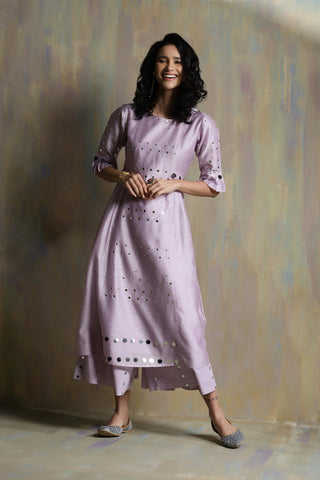 Charkhee-Lilac Chanderi Mirrorwork Kurta Set-INDIASPOPUP.COM