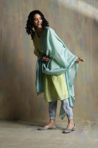 Charkhee-Lime Yellow Chanderi Kurta Set-INDIASPOPUP.COM