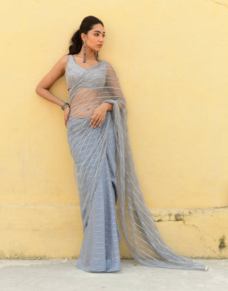 Chamee And Palak-Jane Gray Embroidered Sari With Blouse-INDIASPOPUP.COM