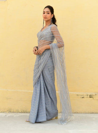 Chamee And Palak-Jane Gray Embroidered Sari With Blouse-INDIASPOPUP.COM