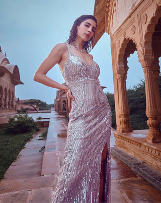 Jigar Mali-Grey Sequin Gown-INDIASPOPUP.COM