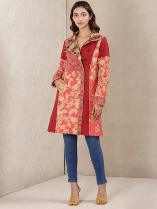 Ritu Kumar-Pink Red Embroidered Jacket-INDIASPOPUP.COM