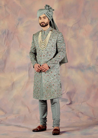 Jatin Malik-Chateau Grey Embroidered Sherwani Set-INDIASPOPUP.COM