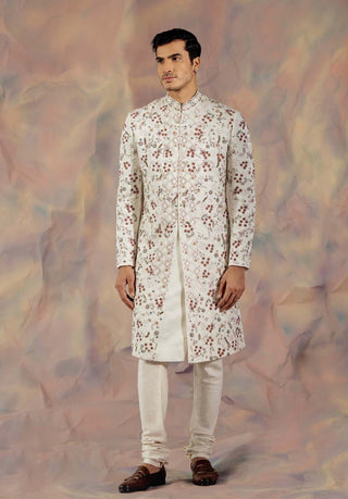 Jatin Malik-Ivory White Embroidered Sherwani Set-INDIASPOPUP.COM