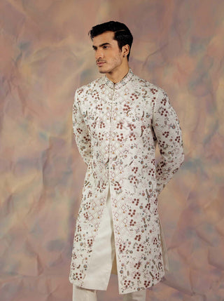 Jatin Malik-Ivory White Embroidered Sherwani Set-INDIASPOPUP.COM