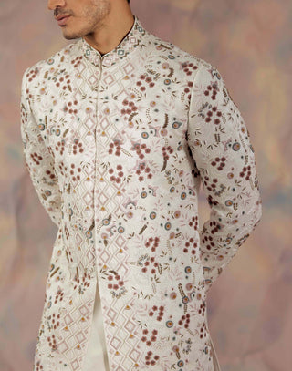 Jatin Malik-Ivory White Embroidered Sherwani Set-INDIASPOPUP.COM