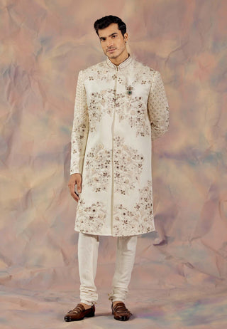 Jatin Malik-Ivory Embroidered Sherwani Set-INDIASPOPUP.COM