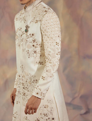 Jatin Malik-Ivory Embroidered Sherwani Set-INDIASPOPUP.COM